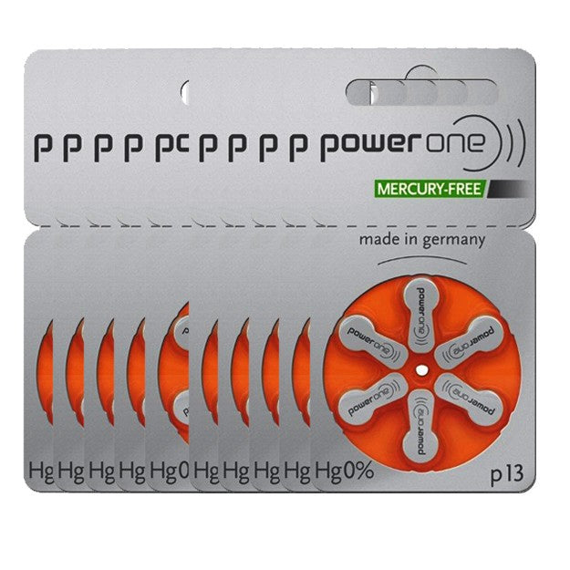Pack 60 Piles auditives Powerone 0% mercure 13